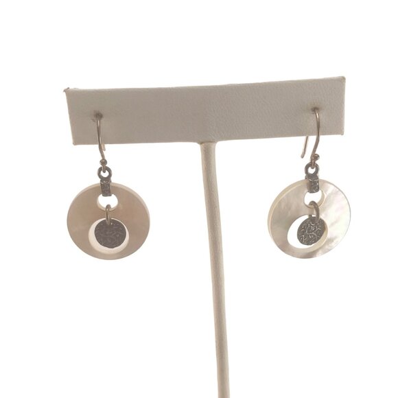 Vintage Mother Of Pearl & Metal Dangle Earrings Israel Made - Picture 8 of 10